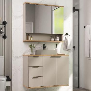 Imagem de Conjunto de Banheiro Completo com Gabinete, Cuba e Espelheira 76cm Yor