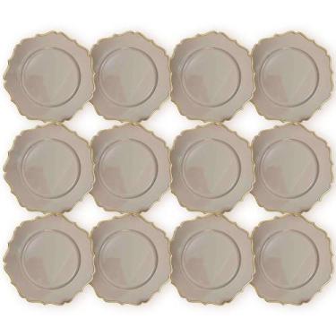 Imagem de Kit 12 Sousplat Bege C/ Dourado Polipropileno 33Cm Rafimex