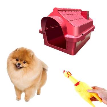 Imagem de Kit Casinha Pet Proteção UV N1 +Mordedor Galinho de Plastico - MecPet