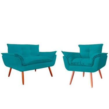 Imagem de Kit Namoradeira Sofá 02 lugares mais 01 Poltrona decorativa Opalla Pés