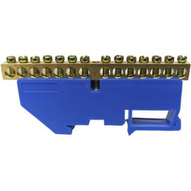 Imagem de Barramento Neutro para Trilho Din 14 Furos Azul Terminal Barra Painel 