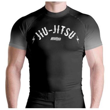 Imagem de Rash Guard Jiujitsu Manga Curta Atlética Esportes, Preto, P