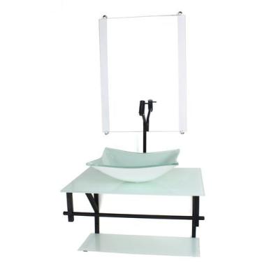Imagem de Gabinete de vidro para banheiro 60cm ap cuba retangular  branco full -