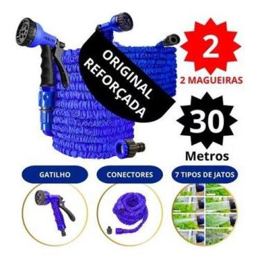 Imagem de Kit 2 Mangueira Mágica 30m - Flexível, Reforçada, Azul - Nakasaki