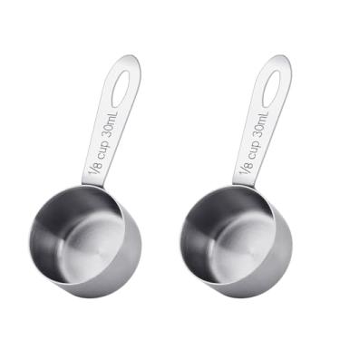 Imagem de 2 peças de copo medidor de 1/8 xícara, colher de 30 ml, copos medidores de aço inoxidável, colheres de café, colheres de medição para vasilhas, colher de sopa, colher de medida, colher de medida de
