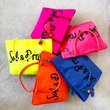 Imagem de Bolsa de Ombro Praia Piscina Feminina de Tecido Estampa Sol e Praia co