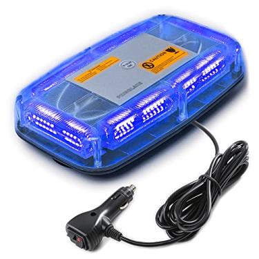 Imagem de PKINGLAKE Luzes estroboscópicas de emergência com 72 LEDs, aviso de segurança de alta visibilidade de 12 a 24 V, mini barra de luz estroboscópica de LED com base magnética para arado de neve, bombeiro, caminhão, veículo (azul)