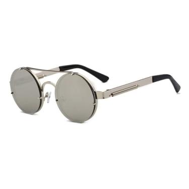 Imagem de JRLLFD Óculos de sol retrô steam punk masculino, óculos de sol redondos vermelhos para mulheres, óculos de sol vintage de metal, óculos de sol UV400, 10, tamanho único