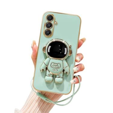 Imagem de Tesazxcn Capa para celular Samsung Galaxy A16 5G fofa 6D Astronauta com função de suporte, com cordão luxuoso chapeamento capa galvanizada para Samsung Galaxy A16 5G 6,7 polegadas, ciano