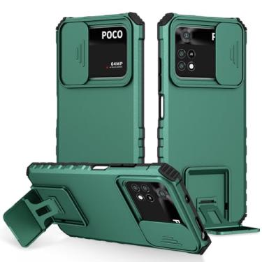 Imagem de Vokuha Capa para Poco X4 Pro 5G, capa 2201116PG com suporte para lente de câmera deslizante de grau militar, proteção à prova de choque para Xiaomi Poco X4 Pro 5G verde escuro