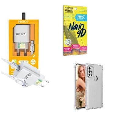 Imagem de Kit Carregador Turbo + Capinha Motorola G20 + Película 9D - Hrebos
