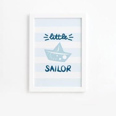 Imagem de Quadro Infantil Marinheiro Barco Moldura Branca 22x32cm - Quartinhos
