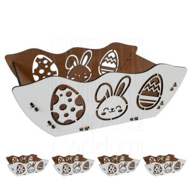 Imagem de 5 Cesta M Páscoa Mdf Branco Ifood Presente Chocolate Ovo - Madelumi