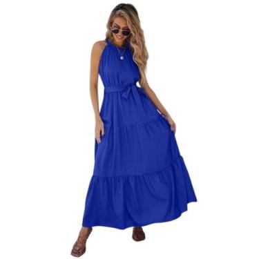 Imagem de Vestido Longo Cavado De Camadas Casamento Convidada - Ella GF, Azul, P