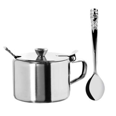 Imagem de Açucareiro De Mesa + colher de Inox Prata Pequeno - Top Chefe
