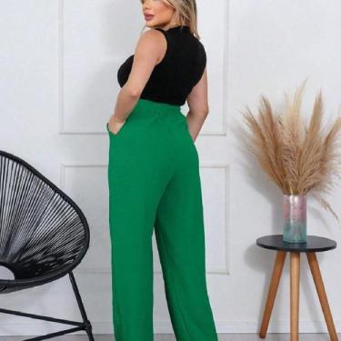 Imagem de A-Lows A&L Calça Com  Elastano Pantalona Tecido de Duna, Verde, p