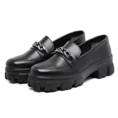 Imagem de Mocassim Oxford Feminino Derby Sola Tratorada Preto - Myrol Outlet, 38