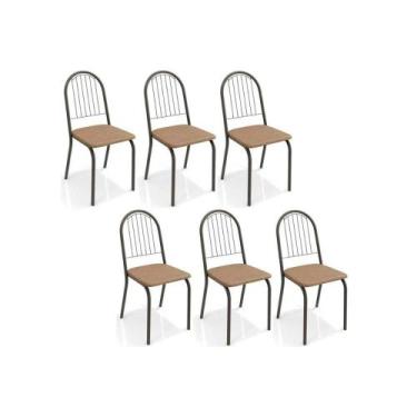 Imagem de Cadeira de Cozinha Noruega 2C077 Kit 6 Un Preto Fosco/Capuccino - Kapp