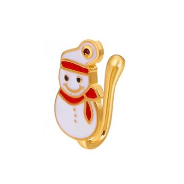 Imagem de Boneco de neve sorridente de Natal em forma de U, anel de nariz falso para mulheres, homens, esmaltado, minúsculo, argola com clipe em septo falso dobrável, brincos de punho, festa de Natal, festival,