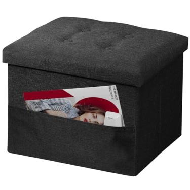 Imagem de AmasSmile Banqueta dobrável para descanso para os pés, banco de linho de 43 cm, banco otomano curto, loja de descanso para os pés, livros, preto