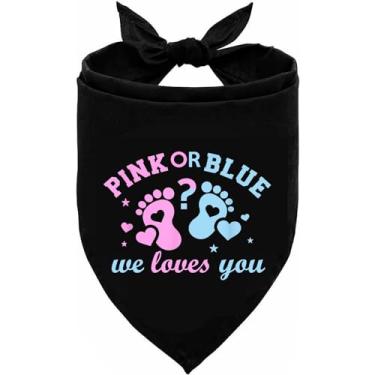 Imagem de Rosa ou azul? We Loves You Gender Reveal Baby Announcement Bandana para cães, cachecol para animais de estimação, acessórios de festa com adereços de foto, ideias de revelação de gênero para amantes