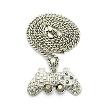 Imagem de Bitter Sweet Store Colar masculino de corrente cubana com pingente de controle de jogo PlayStation 3 PS4 prata gelada