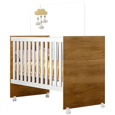Imagem de Mini Berço Life Vira Cama Com Grade De Proteção E Rodizíos Para Quarto De Bebê Menino E Menina (Branco Amadeirado)