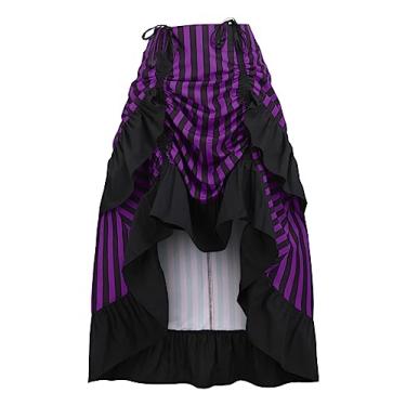 Imagem de Daisy corsets Saia feminina com listras pretas e roxas ajustáveis, Preto/roxo, G