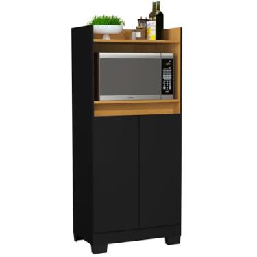 Imagem de Balcão Multiuso Preto Moderno Aparador para Forno Com 2 Portas Jt