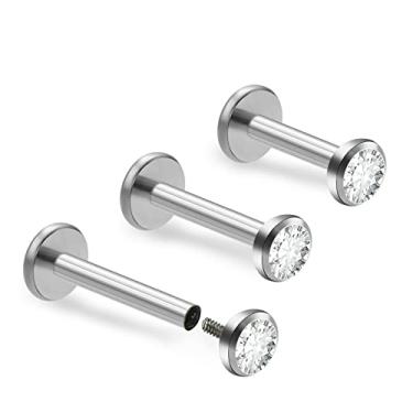 Imagem de ZYTAIJEW 3 peças/4 peças 16G 6 mm 8 mm 10 mm 12 mm G23 titânio roscado internamente 3 mm Prong CZ/bisel CZ/Ball Nose Studs Labret Monroe anéis labiais tragus cartilagem brinco piercing joias, Titânio,
