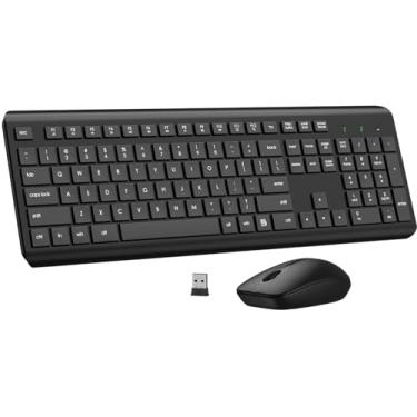 Imagem de Combo de teclado e mouse sem fio, teclado e mouse ergonômicos silenciosos de tamanho completo, bateria de longa duração, mouse óptico, teclado sem fio sem atraso de 2,4 G para computador, Mac, laptop
