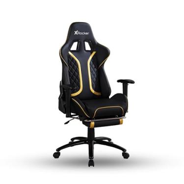Imagem de X Rocker Cadeira para jogos Elite PC apoio para os pés, preta e amarela