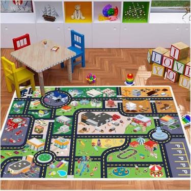 Imagem de Pyrrhite Tapete infantil para sala de jogos, carro, tapete para brincar na vida urbana, para carros, mapa divertido da cidade para brinquedos de trilha, tapete para meninos de quarto (city01, 6,6 ×