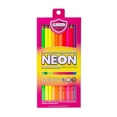 Imagem de MASTERART Conjunto de 12 lápis de cor neon fluorescentes para colorir crianças e adultos