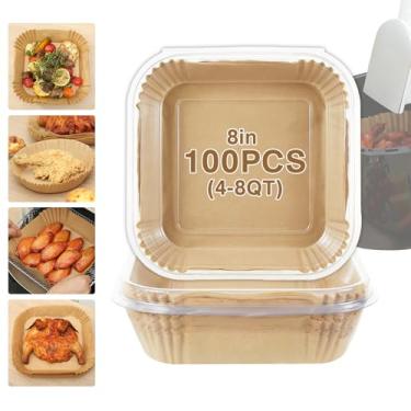 Imagem de PEETOGER Forros de fritadeira de ar descartáveis, 100 peças de papel manteiga, forros de papel de fritadeira a ar para fritadeira de 5 a 8 litros, micro-ondas, antiaderentes e à prova de óleo para