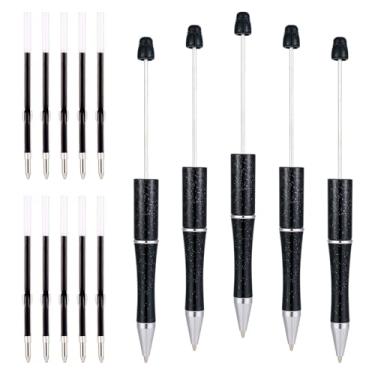 Imagem de KISSITTY 5 canetas esferográficas DIY com contas de plástico a granel com contas de tinta fofas com refis de caneta para estudantes, professores, formatura, presentes de Natal, decoração, material de