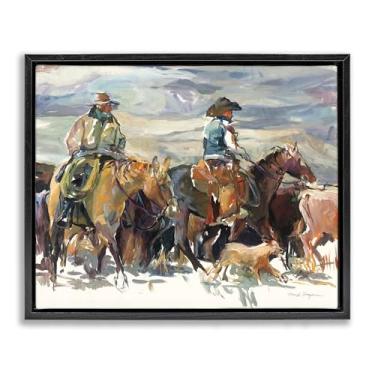 Imagem de Stupell Industries The Roundup Western Painting Framed Floater Canvas Wall Art Design por Marilyn Borglum, moldura flutuante preta, 78 x 63 cm