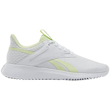 Imagem de Reebok Tênis de corrida feminino Fluxlite Fitness Workout, Branco/brilho cítrico/prata metálico, 35