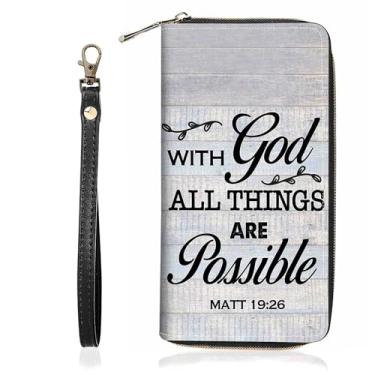 Imagem de BWOOLL Live Laugh Love Carteira feminina com estampa de citação inspiradora, carteira de grande capacidade, porta-cartão de crédito, couro PU, bolsa clutch com zíper, Citação Versículo da Bíblia