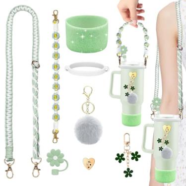 Imagem de Conjunto de acessórios para copos Stanley incluindo alça de ombro e alça ajustável para garrafa de água, bota protetora de silicone com glitter, capa de cobertura de palha de silicone, pingentes fofos