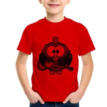 Imagem de Camiseta Infantil Coruja Rock Guitarra - Foca na Moda, Vermelho, 8