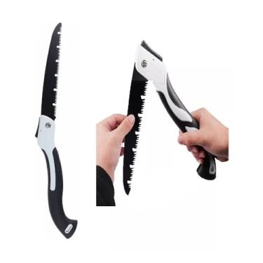 Imagem de Serra Dobrável para Poda, Serrote Manual para Madeira e Árvores, Lâmina de Aço, Cabo Ergonômico Preto e Branco