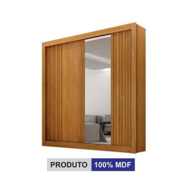 Imagem de Guarda Roupa Solteiro 100% MDF 2 Portas Correr Com Espelho e 2 Gavetas