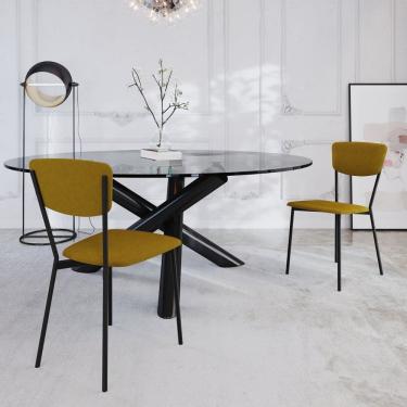 Imagem de Cadeira Fixa Estofada Vintage Retrô com 2 Unidades Amarelo/Preto