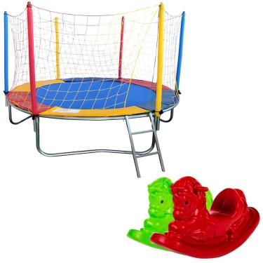 Imagem de Cama Elástica Pula Pula Trampolim 2,30m Colorida Premium 2 Gangorra 1 Lugar