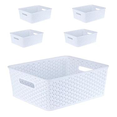 Imagem de Doitxue 5Pcs Cestas De Armazenamento De Plástico, Pequenas Cestas Para Organizar, Pequenas Caixas De Cesta Organizadoras De Despensa. Para Bancadas, Armários, Quartos E Banheiros (Branco)