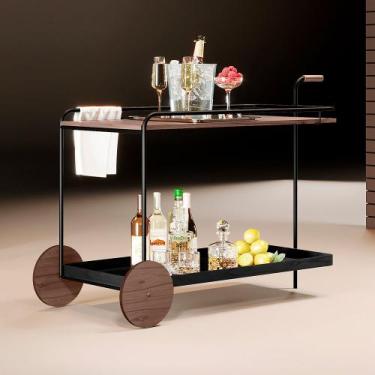 Imagem de Carrinho Bar Agnes com Rodízios e Prateleiras Castanho Estrutura Metál