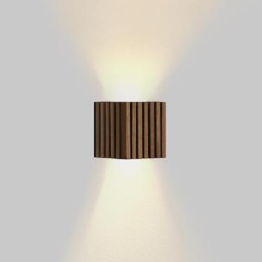 Imagem de Arandela de Parede Luxo em Madeira, 12cm, Iluminação Dupla, Marrom (LUZ QUENTE)