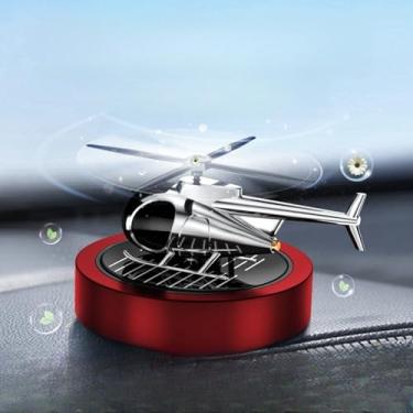 Imagem de Difusor de carro silencioso e elegante helicóptero decoração painel solar purificador de ar de rotação automática para homens e entusiastas militares melhorar a experiência de condução (vermelho)