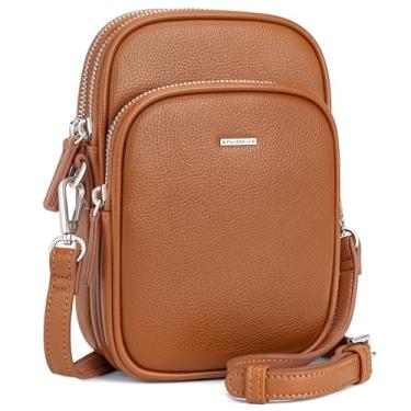 Imagem de nuoku Bolsa transversal pequena para mulheres, bolsas transversais de couro vegano para mulheres, tamanho pequeno com compartimentos para cartões, Marrom